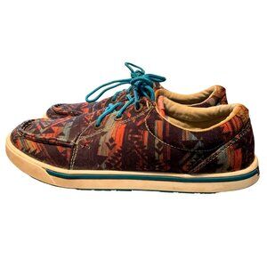 Twisted X Hooey Lopers Men's Size 7 Aztec Print Casual Shoes Teal Laces Festival